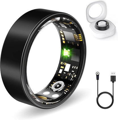 Smart Health Rings for Women Men, Fitness Tracker with Heart Rate, Blood Oxygen, HRV, Sleep Tracker, Step Tracker, No Subscription Fee, IP68 Waterproof Smart Ring for iPhone & Android Black, 8