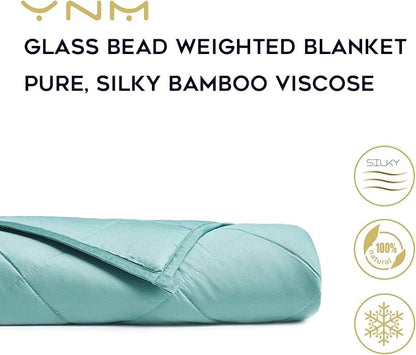 YnM Cooling Weighted Blanket, Oeko-Tex Certified Material with Premium Glass Beads (Sea Grass, 80''x87'' 30lbs), 140~240lb Persons Sharing Use on Queen/King Bed | A Duvet Included