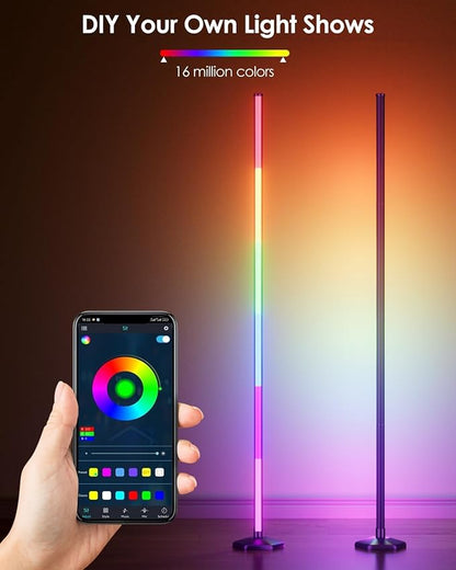 Corner Floor Lamp, 2 Pack RGB Corner Lamp with App/Remote/Button Control, Smart LED Floor Lamp with 16 Million DIY Colors & 68+ Scene, Music Sync for Living Room, Bedroom, Gaming Room