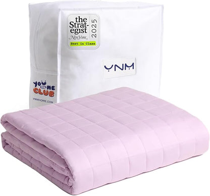 YnM Exclusive Weighted Blanket, Organic Long Stapled Cotton with Glass Beads, Bed Blanket for One Person of 140lbs, Ideal for Queen/King Bed (60x80 Inches, 15 Pounds, Lavender)