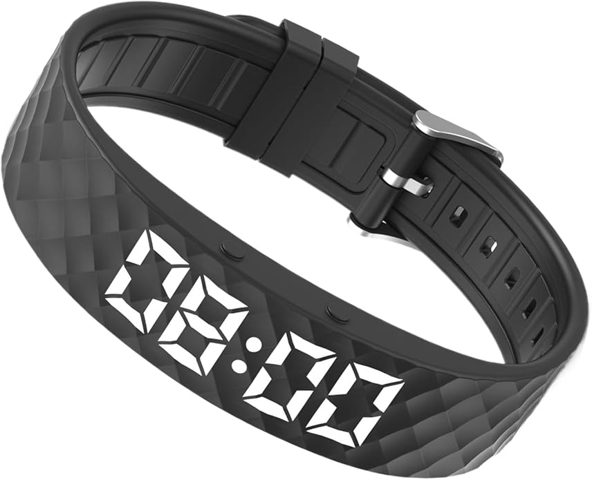 Alarm Bracelet, Silent Timer Watch, 8.82x0.65x0.37inches Wristband Vibration, Adjustable Clock Band with Rubber Build, Travel Accessory with Modern Style, Sleep Aid Gear for Women Men Seniors Elderly