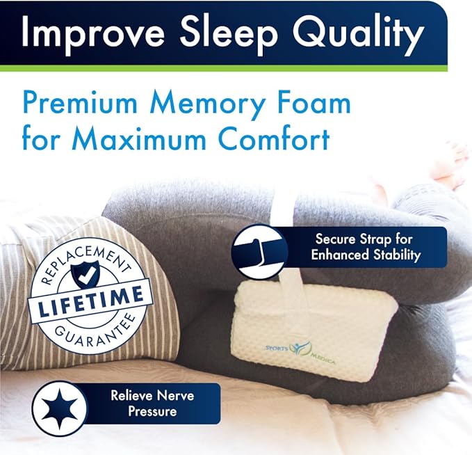 Sports Medica Doctor Developed Knee Pillow for Side Sleepers - Washable Cover Memory Foam Leg Pillow for Side Sleeping, Lower Back & Sciatica Pain Relief - Spine Alignment - Between Knee Hip Cushion