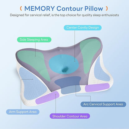 Sweetcrispy Cervical Pillow for Neck and Shoulder - Ergonomic Memory Foam Pillows, Contour Side Sleeper for Adults, Cooling Orthopedic Neck Support for Back Stomach Sleepers, King Size, Dark Grey
