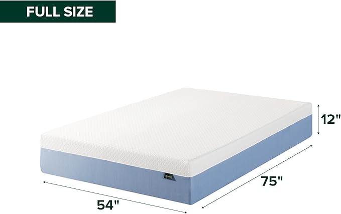 Zinus 12 Inch Full Cooling Essential Memory Foam Mattress [NewVersion], Fiberglass Free, Medium Feel, Breathable Cooling Layers, Certified Safe Materials