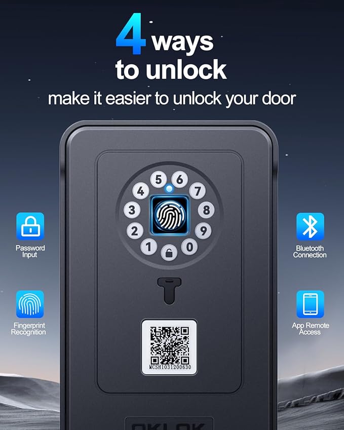 Smart Key Lock Box, ELECTOP Fingerprint Lock Box Bluetooth Key Box with App Control & Passcode, Waterproof Wall Mounted & Door Hanging Security Key Lock Box for House Key, Realtor, Office, Garage