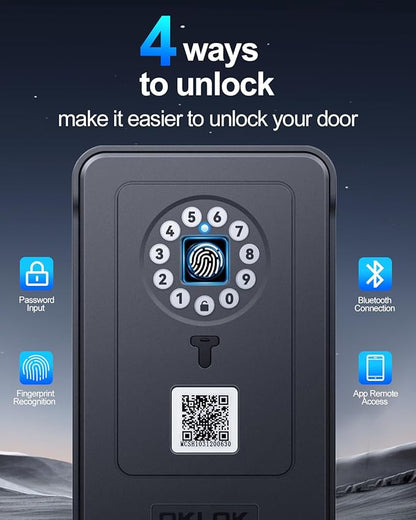 Smart Key Lock Box, ELECTOP Fingerprint Lock Box Bluetooth Key Box with App Control & Passcode, Waterproof Wall Mounted & Door Hanging Security Key Lock Box for House Key, Realtor, Office, Garage