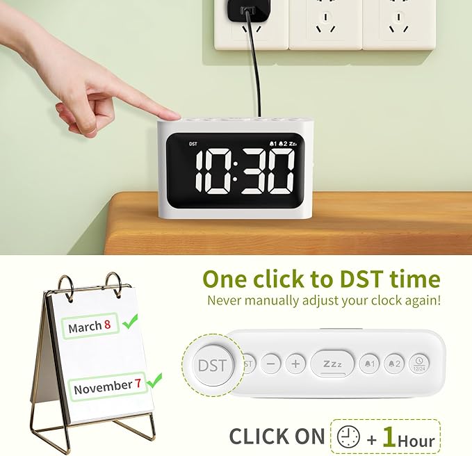 Digital Alarm Clock for Bedroom - Large 4.8" LED Display, Dual Alarm, 100% Dimmer, DST, Battery Backup, Simple Desk Clock for Bedside, Seniors, Kids, Teens
