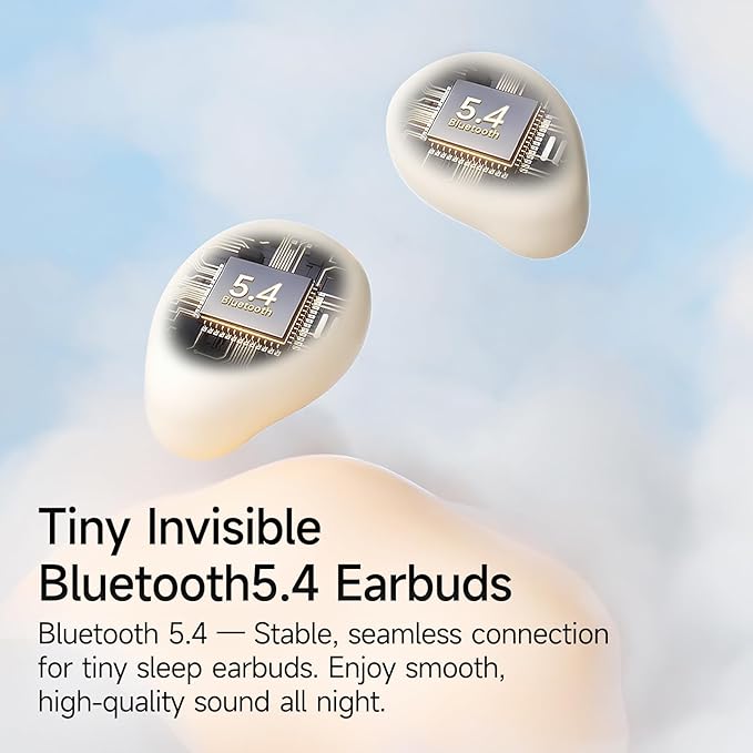 sunvito Sleep Earbuds for Side Sleepers, Mini Invisible Wireless Bluetooth 5.4 Micro Sleep Headphones, Hidden Earbuds with LED Screen for Small Ears Sleeping, Working, Exercise, Hiking - Beige
