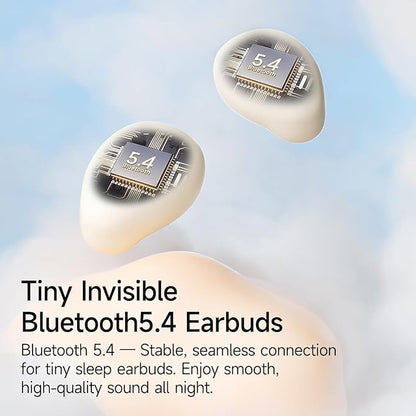 sunvito Sleep Earbuds for Side Sleepers, Mini Invisible Wireless Bluetooth 5.4 Micro Sleep Headphones, Hidden Earbuds with LED Screen for Small Ears Sleeping, Working, Exercise, Hiking - Beige
