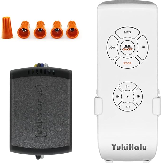 YukiHalu Ceiling Fan Remote Control Kit, Universal and Compact Size, Fan Speeds and Timings Control, Comply with UL1917