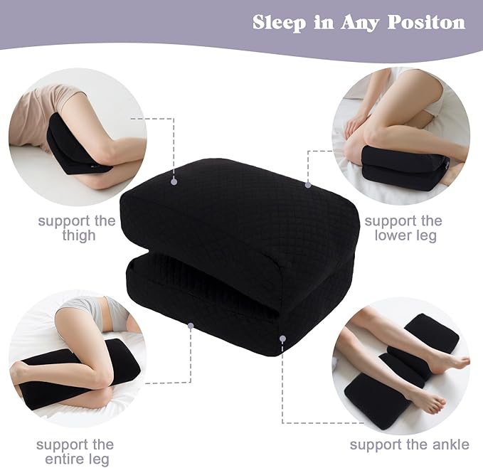 Knee Pillow for Side Sleepers, Leg Support Pillow for Hip Pain Smooth Spine Alignment for Better Sleep, Ideal Pillows for Side Sleeping Knee and Back Pain Relief, Black