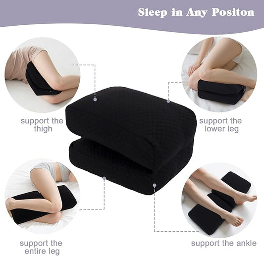 Knee Pillow for Side Sleepers, Leg Support Pillow for Hip Pain Smooth Spine Alignment for Better Sleep, Ideal Pillows for Side Sleeping Knee and Back Pain Relief, Black