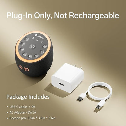 Hotmoon Sound Machine, Cocoon Pro 2 White Noise Machine for Sleeping Adults, 388 Non Looping Sounds & Sleep Timer, Smart App Control Night Light, Nature Sound Pink Green Brown Noise Maker, Plug in