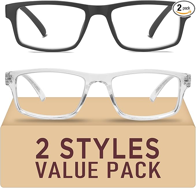 2 Pack Reading Glasses,Upgraded TR Blue Light Blocking Reading Glasses,Filter UV Ray/Glare Computer Readers,Stylish Lightweight Spring Hinges Eyeglasses for Women Men(Black/Transparent,4.0)
