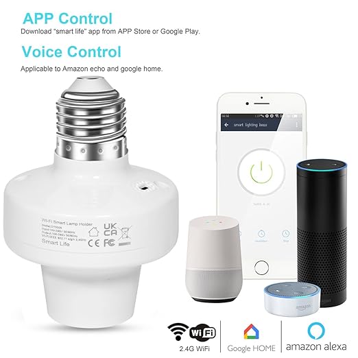 AICase Smart WiFi E27/E26 Light Socket, [2 Pack] Intelligent WLAN Home Remote Control Light Lamp Bulb Holder Compatible with Alexa and Google Home-White
