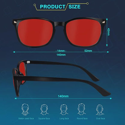 Red Lens Glasses Blue Light Glasses Men Women - 99.9% Blue Green Blocking for Computer, Gaming, TV, Phone Screens - 3 Pair