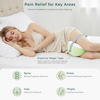 Knee Pillow for Side Sleepers, Leg Pillow with Adjustable Hook & Loop Strap & Removable Washable Cover for Spine Alignment, Sciatica, Hip & Back Pain Relief