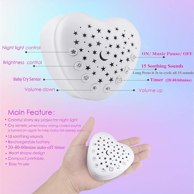 BEREST Sound Machine for Babies, Adults & Kids | 15 Soothing Sounds Featuring White Noise & 9 Lullabies, Cry Sensor, Star Projector | Mini, Rechargeable, Travel Friendly