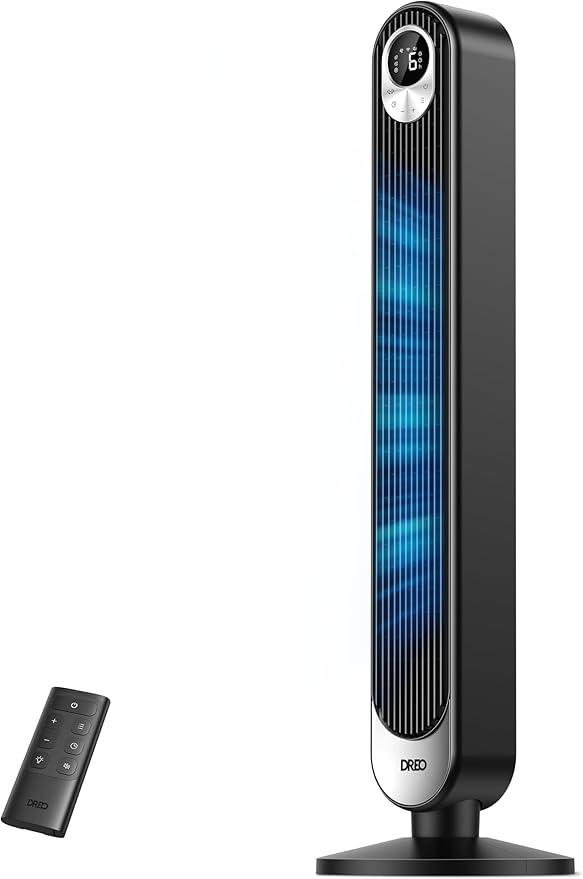 Dreo Tower Fan 42 Inch,Quiet Oscillating Bladeless Fan with Remote, 6 Speeds, 4 Modes, LED Display, 12H Timer, Black Floor Standing Fan Powerful for Indoor Home Bedroom Office Room