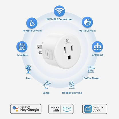 EIGHTREE Smart Plug, WiFi Outlet Works with Alexa & Google Home, Smart Home Socket with Remote Control & Timer Function, 2.4GHz WiFi Only, 4 Packs