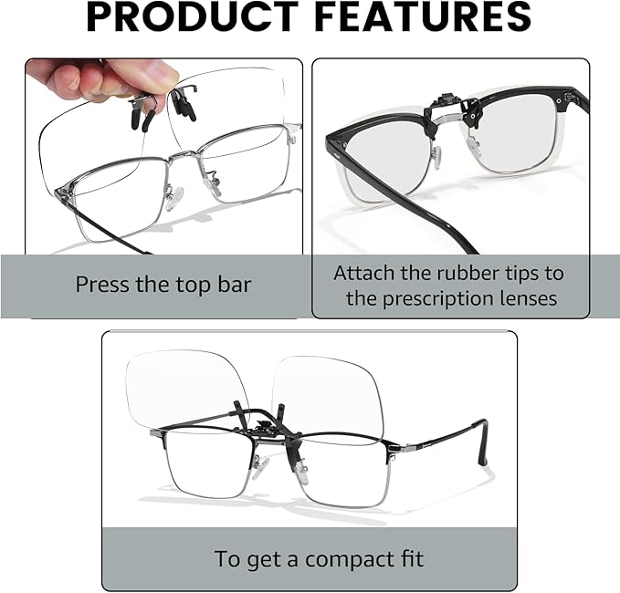 VIEWBETTER 3PCS Clip On Blue Light Blocking Glasses for Eyes Strain/Light-Sensitive Flip Up Computer Gaming Glasses BL1007
