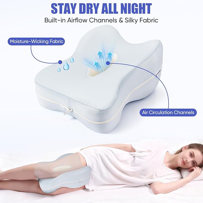 Lengthtened Knee Pillow for Side Sleepers Fully Support Thighs and Knees, Breathable Leg Pillow for Side Sleeping,Plush Support Memory Foam Soothing Relief for Hips, Knees, Joints, Nerves & Muscles