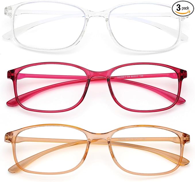 AQWANO 1.0 Computer Reading Glasses Men Women Blue Light Blocking, Lightweight TR90 Flexible Readers Glasses Anti Glare, 3 Pack No Rubber Frames