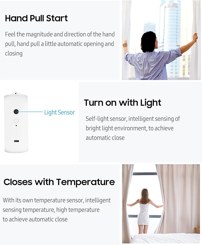 Curtain Controller, 2Pcs Smart Electric Curtain Motor Curtains Rod Opener Voice Control Timer Control Light Sensor Automatic Curtain Switch Robot for I-Rail U-Rail