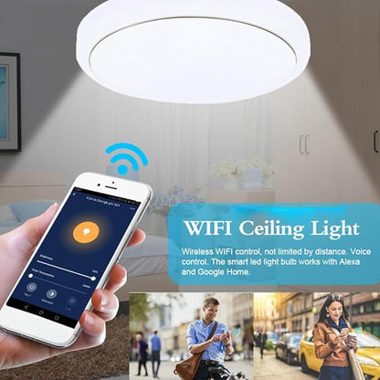 Smart LED Ceiling Light, 48W WiFi Control Voice Remote Dimmable Ceiling Lamp with Memory Function, for Bedroom Home IFTTT Compatible