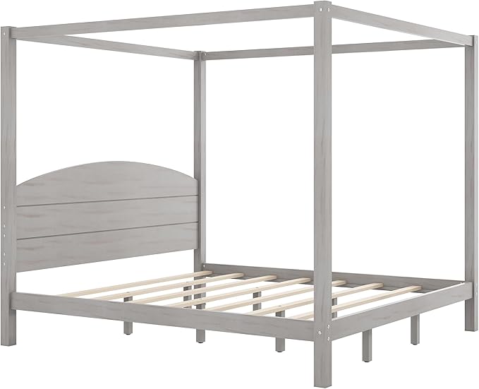LUMISOL Canopy Bed Frame King Size, Solid Wood Four Posters Bed Frame with Headboard & Slat Support Legs, No Box Spring Needed, Grey Wash