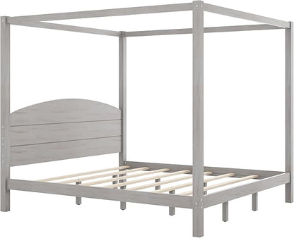 LUMISOL Canopy Bed Frame King Size, Solid Wood Four Posters Bed Frame with Headboard & Slat Support Legs, No Box Spring Needed, Grey Wash
