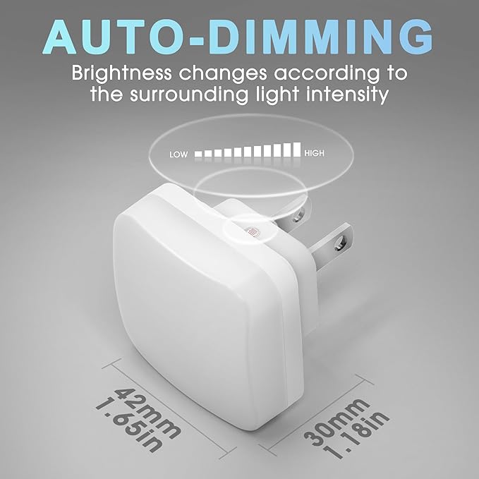 LED Night Lights Plug into Wall, Nightlights With Light Sensor Dusk to Dawn, 0.3W Square Plug in Night Light for Kids, 5000K Cool White Night Light for Bathroom Bedroom Kitchen, 2 Pack Night Lights