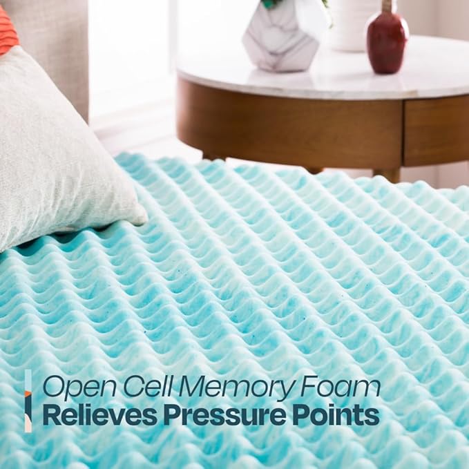 Linenspa 3 Inch Convoluted Gel Swirl Memory Foam Mattress Topper - Promotes Airflow - Relieves Pressure Points - Twin