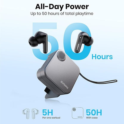 Bluetooth Headphones 5.4 Wireless Earbuds 2-in-1 Case and Phone Stand Noise Cancelling Earbuds Powerful Bass in-Ear Bluetooth 70H Playtime 35dB Hybrid ANC Waterproof for Sports/Workout Gray