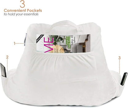 Nestl Reading Pillow with Shredded Memory Foam, Designed for Sitting Up in Bed and Couch, Back and Arms Adjustable Support for Adult & Teens Backrest Pillows for Reading, with Washable Cover White