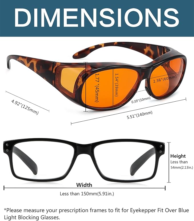 BLUELESS Fitover Blue Light Blocking Computer Glasses with Orange Tinted Sleep Glasses, Tortoise