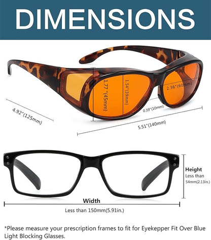BLUELESS Fitover Blue Light Blocking Computer Glasses with Orange Tinted Sleep Glasses, Tortoise