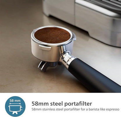 PHILIPS Barista Brew Semi Automatic Espresso Machine - Single & Double Espresso + Americano Button, 280g Dual Bean Container, Intuitive Guidance, Calibrated Tamping, Metal Cappuccino (PSA3228/41)