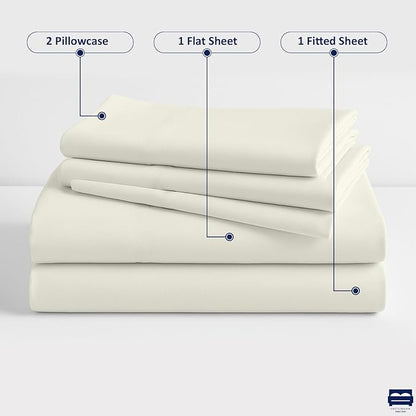 Cot Sheet and Pillow Case 4 Piece Set - 1 cot Fitted Sheet 33" x 75", 1 cot Flat Sheet 64"x 94", 2 Pillow Cases 20"x 30" Perfect for Folding Guest Bed Frame,Rollaway Beds (Ivory Solid)
