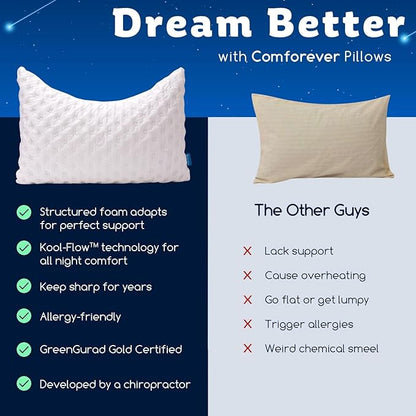 Cooling Side Sleeper Pillow for Neck and Shoulder Pain, Luxury Shredded Memory Foam Curved Bed Pillows for Sleeping Set of 1- Adjustable Standard Size- Washable Cover Crescent White