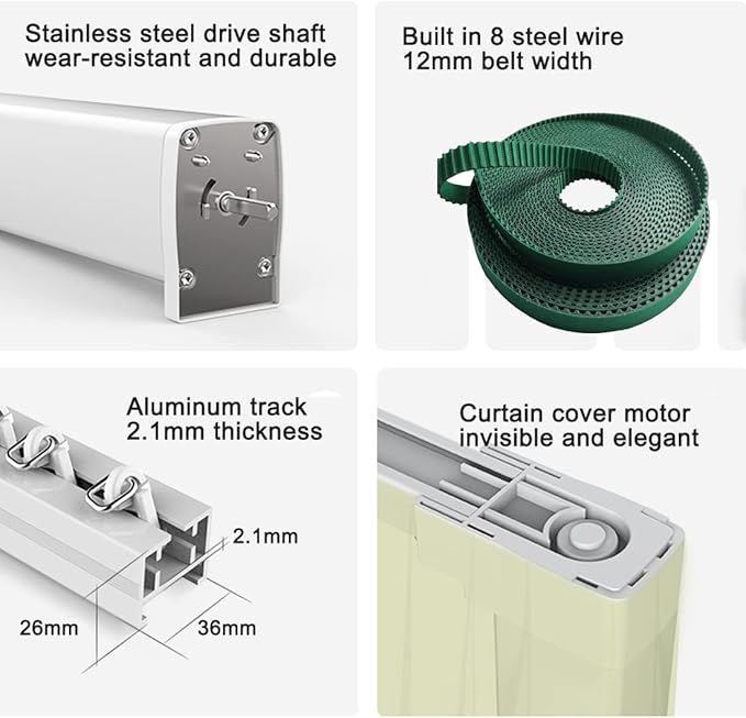 Electric Smart Curtains System, Automatic Curtain Opener, Motorized Curtains Rod with Remote, Compatible with Alexa/Google Home/Tuya App (Up to 124inches)