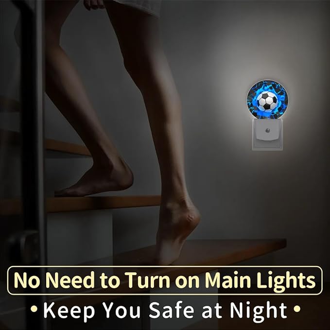 Plug-in Led Night Light with Auto Dusk to Dawn Sensor for Boys Girls Room Decor, 3D Blue Soccer Ball Wall Lamp Nightlights for Hallway,Bedroom, Kids Room, Kitchen, Stairway, (0.5W, 2 Pack)