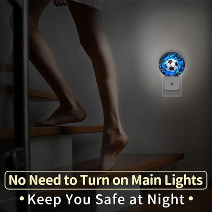 Plug-in Led Night Light with Auto Dusk to Dawn Sensor for Boys Girls Room Decor, 3D Blue Soccer Ball Wall Lamp Nightlights for Hallway,Bedroom, Kids Room, Kitchen, Stairway, (0.5W, 2 Pack)