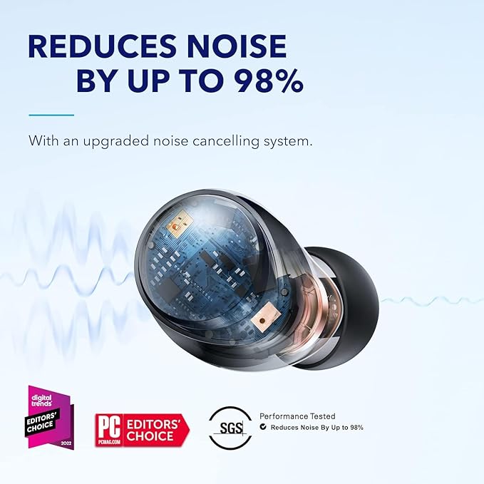 Soundcore by Anker Space A40 Auto-Adjustable Active Noise Cancelling Wireless Earbuds, Reduce Noise by Up to 98%, 50H Playtime, Hi-Res Sound, Comfortable Fit, App Customization(Renewed)