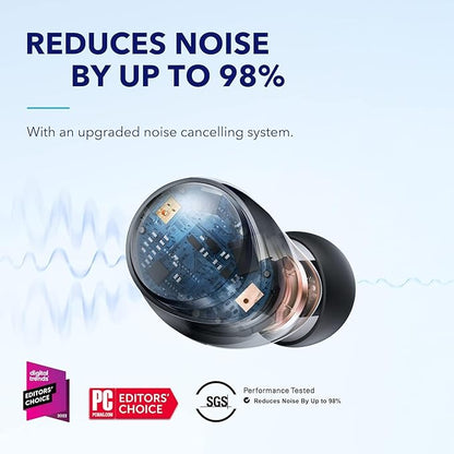 Soundcore by Anker Space A40 Auto-Adjustable Active Noise Cancelling Wireless Earbuds, Reduce Noise by Up to 98%, 50H Playtime, Hi-Res Sound, Comfortable Fit, App Customization(Renewed)