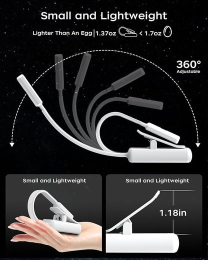Book Light,Reading Lights for Books in Bed,AAA Battery Clip-On Led Reading Light with 3 Colors & Stepless Dimming,Portable and Ultra-Lightweight with Long Runtime(2P WH)