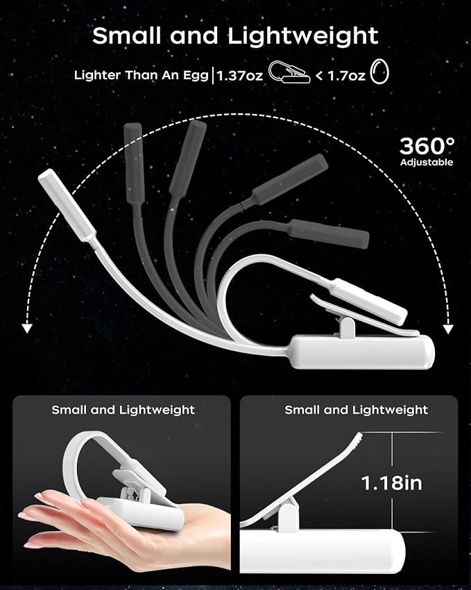 Book Light,Reading Lights for Books in Bed,AAA Battery Clip-On Led Reading Light with 3 Colors & Stepless Dimming,Portable and Ultra-Lightweight with Long Runtime(WH BK)