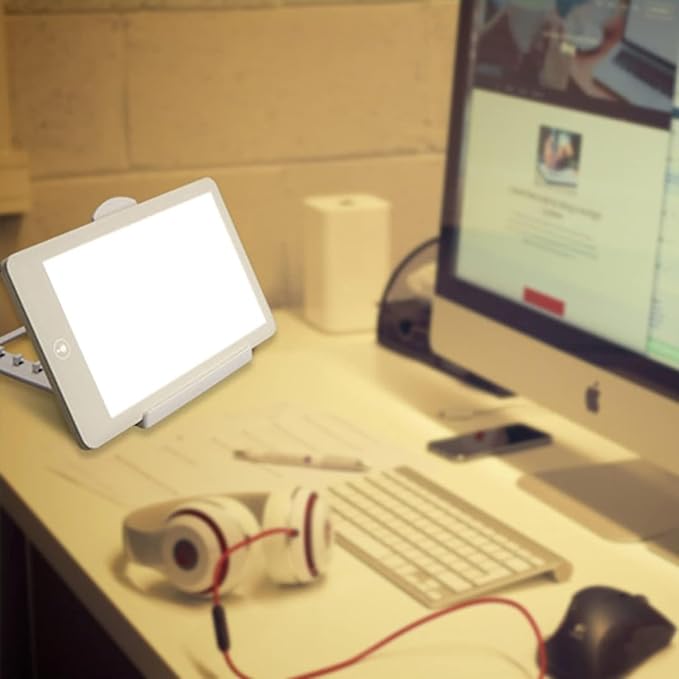 Portable Light Therapy Lamp, 32000 Lux, UV-Free, Adjustable Brightness, Foldable Bracket, White, 27.6 x 12.6cm