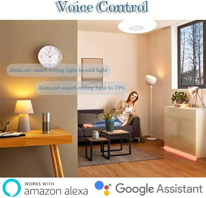 HOREVO Ceiling Lights with Bluetooth Speaker, 15 inch Smart Ceiling Lamp Compatible with Alexa and Google Home,Room Light for Bedroom, Living Room