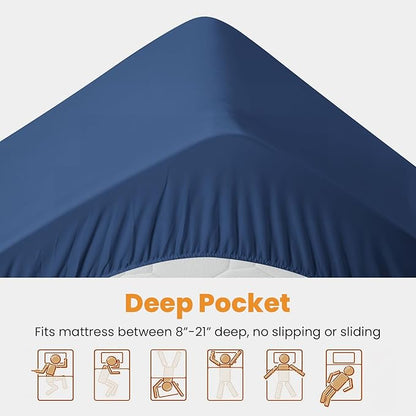MATBEBY Queen Size Mattress Pad - Cooling Breathable Mattress Topper, Quilted Fitted Mattress Protector, Pillow Top Mattress Cover with 8-21" Deep Pocket, Machine Washable, Navy Blue, 60x80 Inches